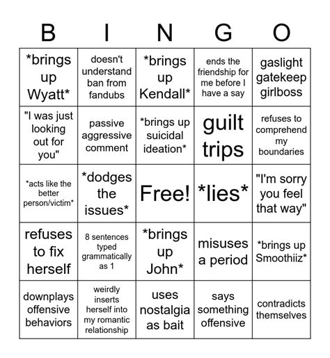Woms Youtuber Apology Bingo Card