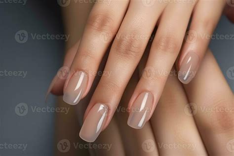Glamour Woman Hand With Nude Nail Polish On Her Fingernails Nude Shade Nail Manicure With Gel