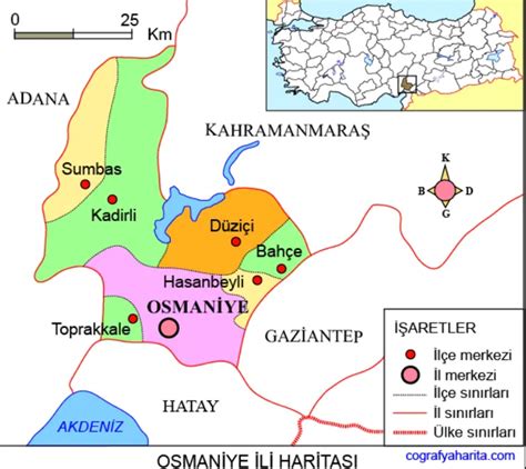 Osmaniye haritası Osmaniye ilçeleri nelerdir Osmaniye hangi bölgede