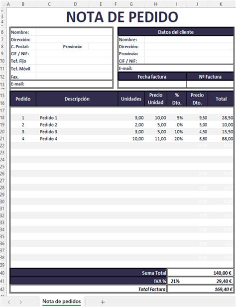 Nota De Pedido Descarga Y Rellena Xlsx Gratis