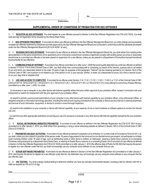 Illinois Supplemental Order Of Conditions Of Probation For Sex Offenses Fill Out Sign Online