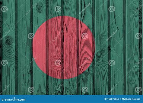 Bangladesh Flag Depicted In Bright Paint Colors On Old Wooden Wall