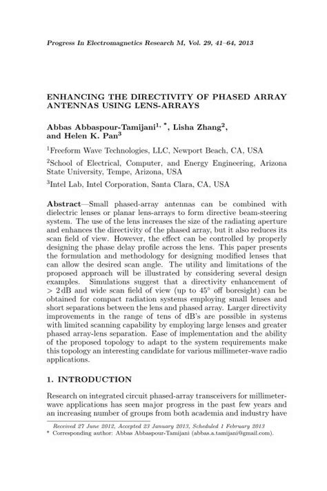 PDF ENHANCING THE DIRECTIVITY OF PHASED ARRAY ANTENNAS Progress