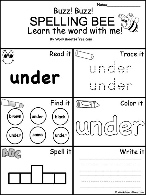 Free Dolch Sight Word Worksheet – under - Worksheets4Free