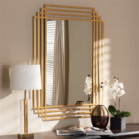 Shop Art Deco Antique Gold Rectangular Wall Mirror by Baxton Studio - Antique Gold - Overstock ...