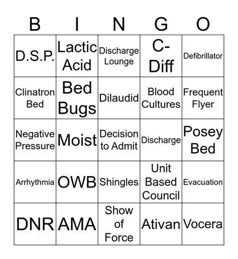 Hospital Bingo Card