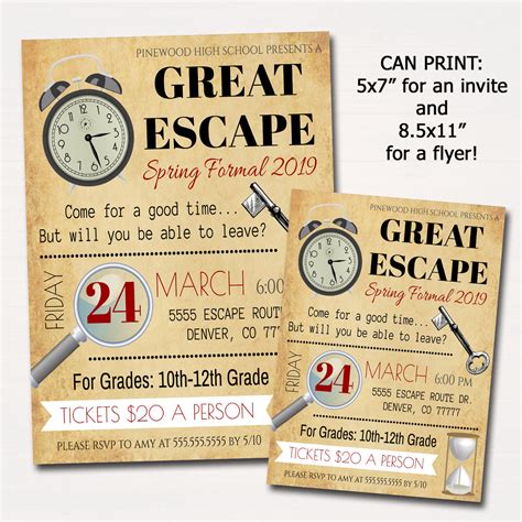 Escape Room Invite Flyer Ticket Set Tidylady Printables