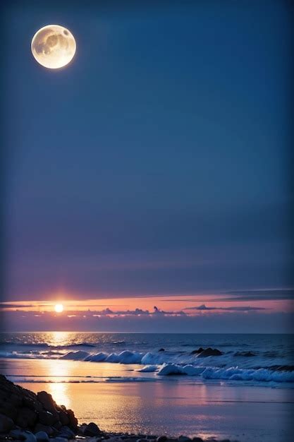 Uma Praia Enluarada Um P R Do Sol E O Sol Brilhando Sobre Ela