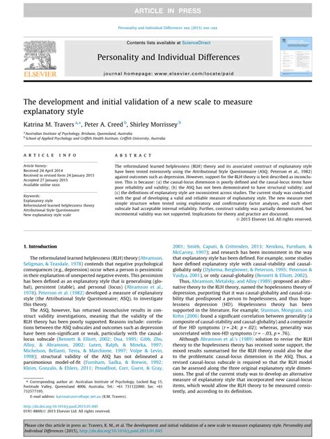 Pdf The Development And Initial Validation Of A New Scale To Measure