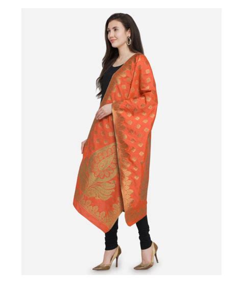 MF Orange Banarasi Silk Dupatta Price In India Buy MF Orange Banarasi