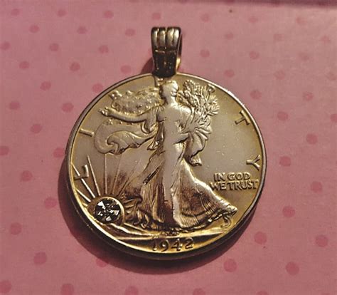 Walking Liberty 1942 Half Dollar Two Tone Pendant With Diamond