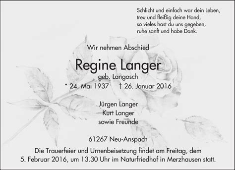 Traueranzeigen Von Regine Langer Vrm Trauer De