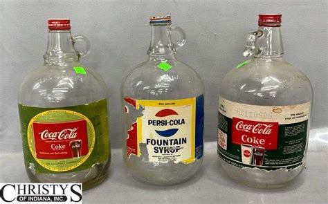 3 Pepsi And Coke Syrup Glass Gallon Jugs Christys