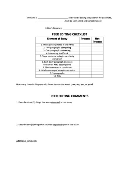 Peer Editing Checklist Template Printable Pdf Download