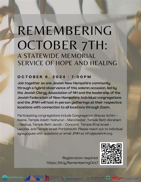 Remembering October 7th A Statewide Memorial Service Of Hope And