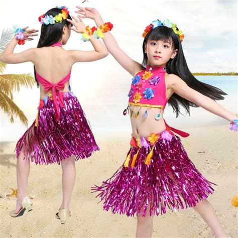 Girls Hawaiian Hula performance costumes for children grass hula Skirt ...