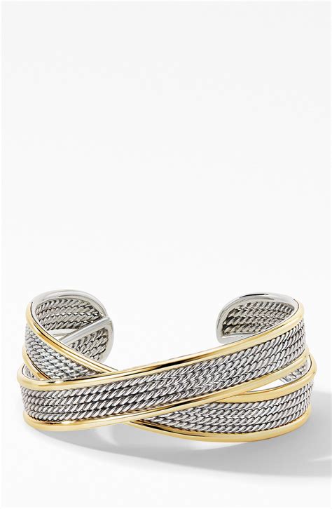 David Yurman Origami Narrow Crossover Cuff Bracelet With 18k Yellow