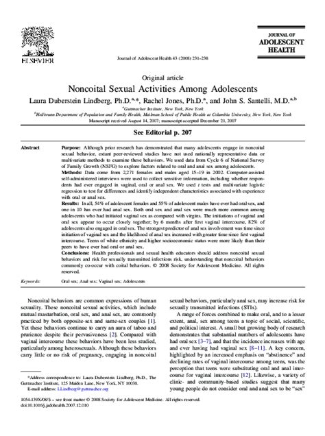 Pdf Noncoital Sexual Activities Among Adolescents J Senkusu