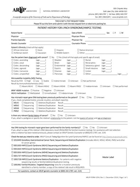 Fillable Online Patient History Arup Form Lynch Hnpcc Fax