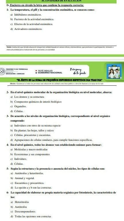 I Encierra en círculo la letra que contenga la respuesta correcta