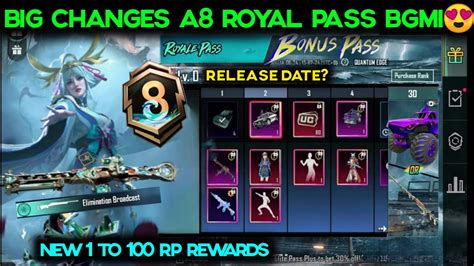 Bgmi New Royale Pass Date A8 Royal Pass 1 To 100 Rp Rewards A8 60uc Voucher Bgmi New Rp Kab