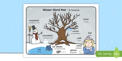 Winter Word Mat English Spanish Winter Scene Word Mat