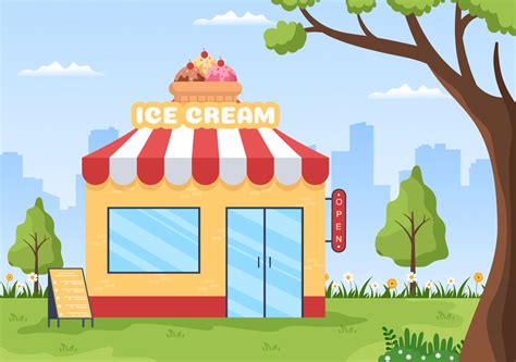 Ice Cream Store Template Hand Drawn Cartoon Flat Illustration With