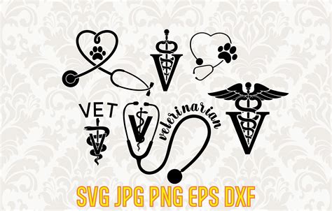 Veterinarian Svg Emblem Digital Caduceus Vet Logo Silhouette Etsy