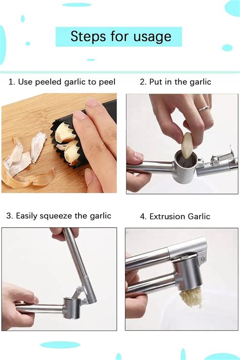 Garlic Press Mincer Stainless Steel Garlic Crusher Peeler Set