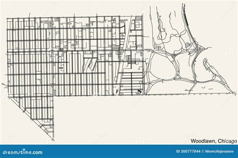 Street Roads Map Of The Woodlawn Community Area Chicago Stock Vector