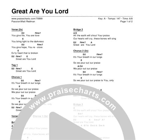 Great Are You Lord Chord Chart - Chord Walls