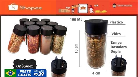 Shopee Kit 10 Potes Tempero De Vidro Tampa Dosadora Dupla Etiquetas