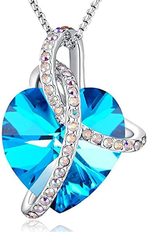 Angelady Blue Heart Pendant Necklaces For Women Crystal From Swarovski