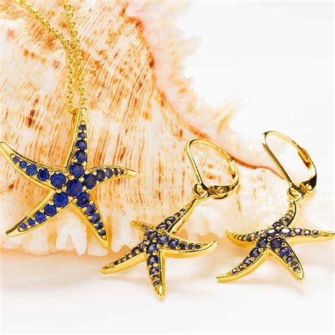 14k Gold Vermeil Blue Lab Grown Sapphire Starfish Necklace — Ocean Jewelry