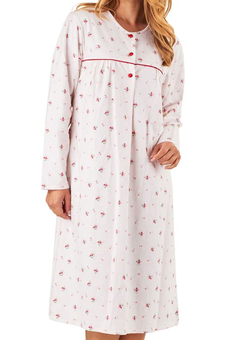 Ladies Slenderella Floral Nightdress Long Sleeved 100 Brushed Cotton