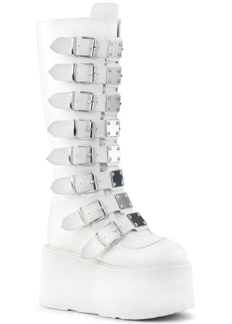 Demonia Damned 318 White Knee High Platform Boot Attitude Clothing