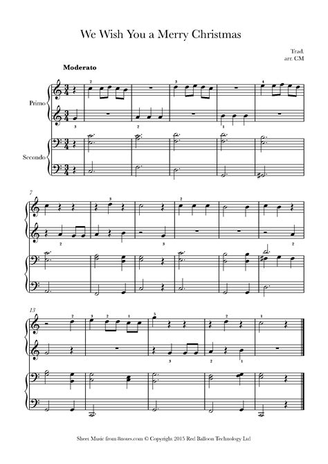 We Wish You A Merry Christmas Sheet Music For Piano Duet Notes