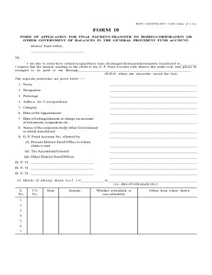 Fillable Online Rgp Jk Gov Form Of Application For Final Payment