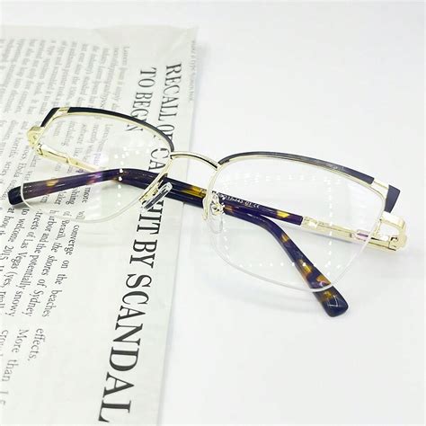 Womens Metal Half Frame Cat Eye Glasses Ins Style Plain Glass Optics