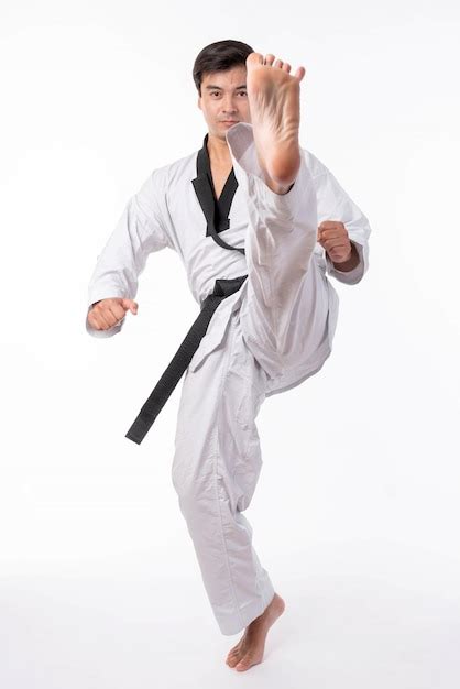 Premium Photo Taekwondo High Kick Black Belt Taekwondo Athlete