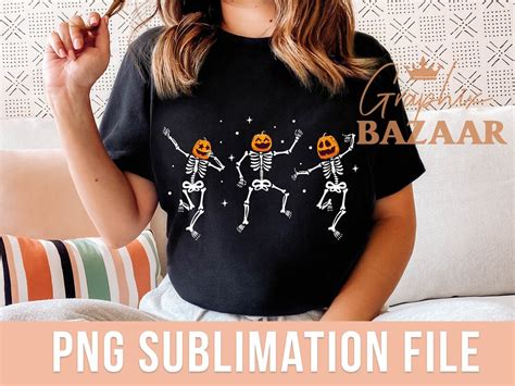 Dancing Pumpkin Head Skeletons PNG Funny Halloween Sublimation Design