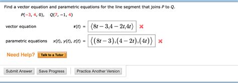 Solved Find A Vector Equation And Parametric Equations For