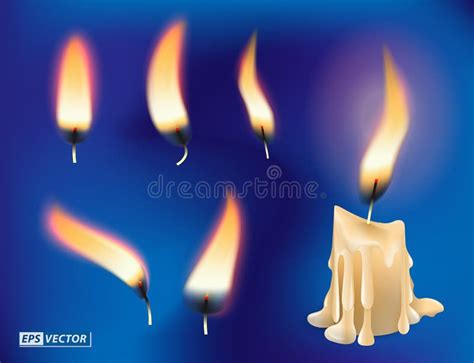 Set Of Realistic Flame Candles Effect Or Burning Candle Light With