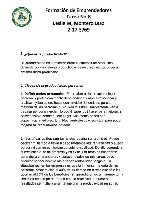 Tarea Emprendedores Hacer Tarea De Tarea Formaci N De Emprendedores