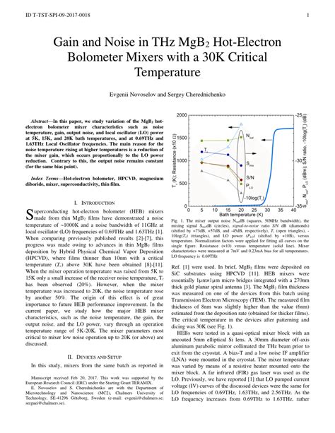 PDF Gain And Noise In THz MgB Hot Electron Bolometer Mixers With A K Critical Temperature
