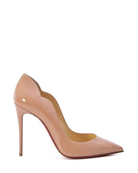 Christian Louboutin Nude Patent Hot Chick 100 Pumps With Scalloped