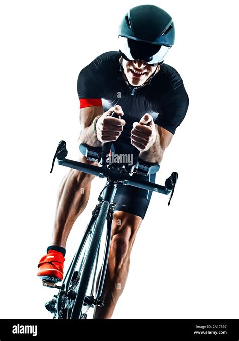 Triathlete Triathlon Cyclist Cycling In Studio Silhouette Shadow