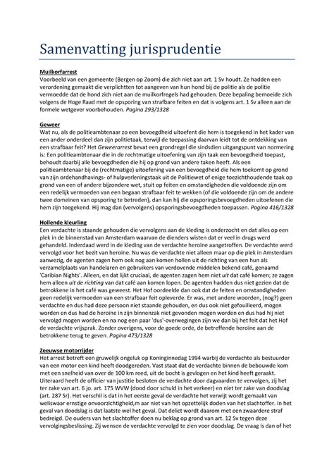 Arresten Samenvatting Jurisprudentie Samenvatting Jurisprudentie