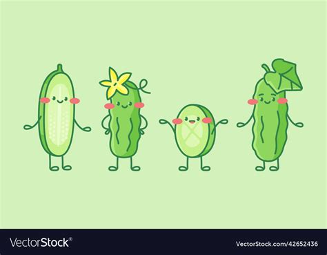 Cute Cucumber Characters Cartoon Isolated Vector Image