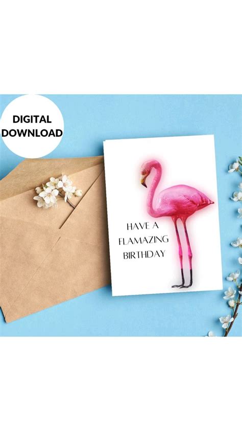 Flamingo Digital Birthday Card Greeting Card Printable Etsy Uk